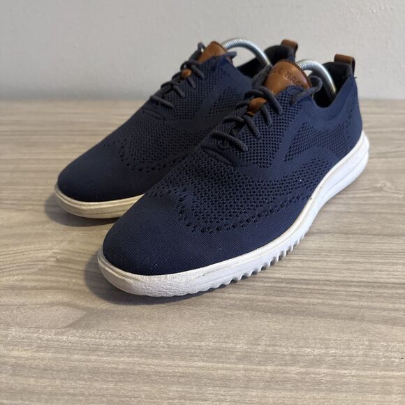 Cole Haan Grand Stretch Knit Wing Tip Oxford Shoes Navy Blue C37369 Sz 10 - Picture 5 of 11